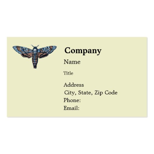 Death's Head Moth, aka Sphinx atropo moth Business Card Template (back side)