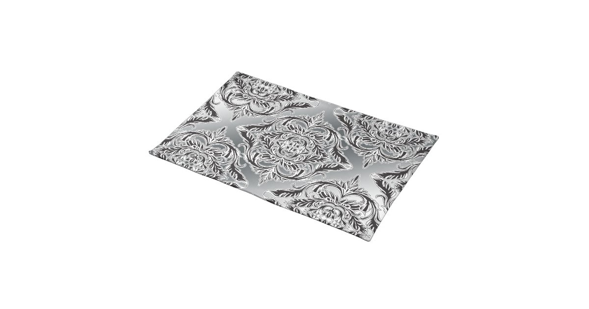 Debonair Damask Black, White, Silver Placemat Zazzle