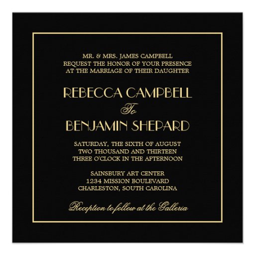 Decadent Deco elegant chic formal black wedding Invite