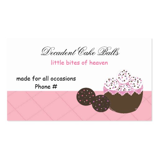 Decadent Vanilla and Chocolate Cake Balls Business Card Template (front side)
