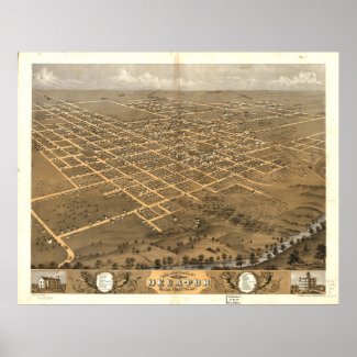 Decatur Illinois 1869 Antique Panoramic Map print