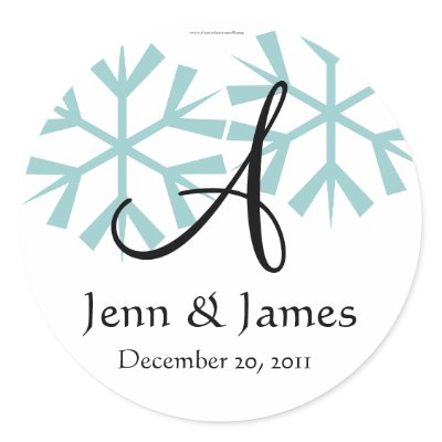 December Blue Snowflakes Monogram A Seal Round Stickers