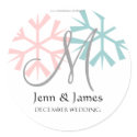 December Pink Blue Snowflake Monogram M Seal sticker