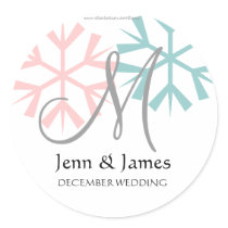 December Pink Blue Snowflake Monogram M Seal Sticker