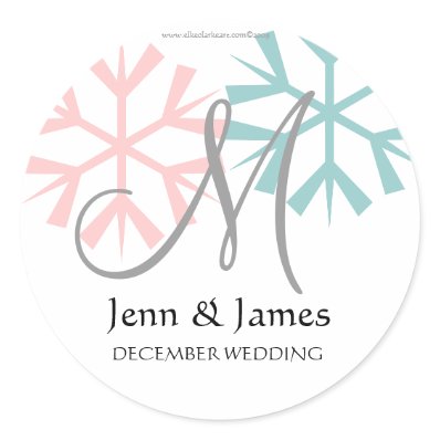 December Pink Blue Snowflake Monogram M Seal Sticker