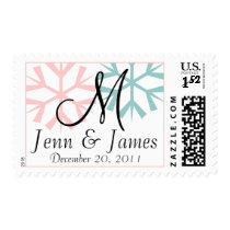 December Wedding Monogram Names Pink Blue Postage postage
