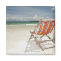 Deck Chair On The White Sand Of Samui Beach Magnets
