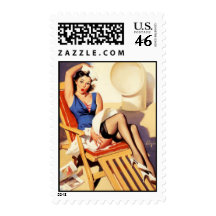 Deck Chair Sailor Pin Up Girl Postage Stamp