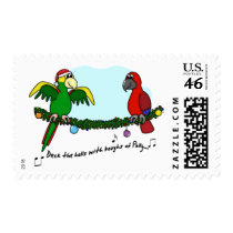 Deck the Halls Parrot Postage Stamps