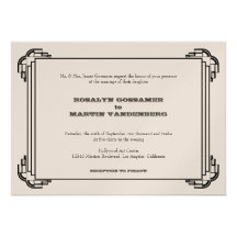 Deco black frame glamor chic retro vintage wedding announcement