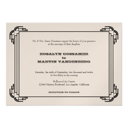 Deco black frame glamor chic retro vintage wedding announcement