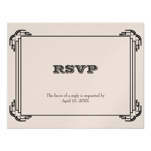 Deco black frame wedding RSVP response enclosure 4.25x5.5 Paper