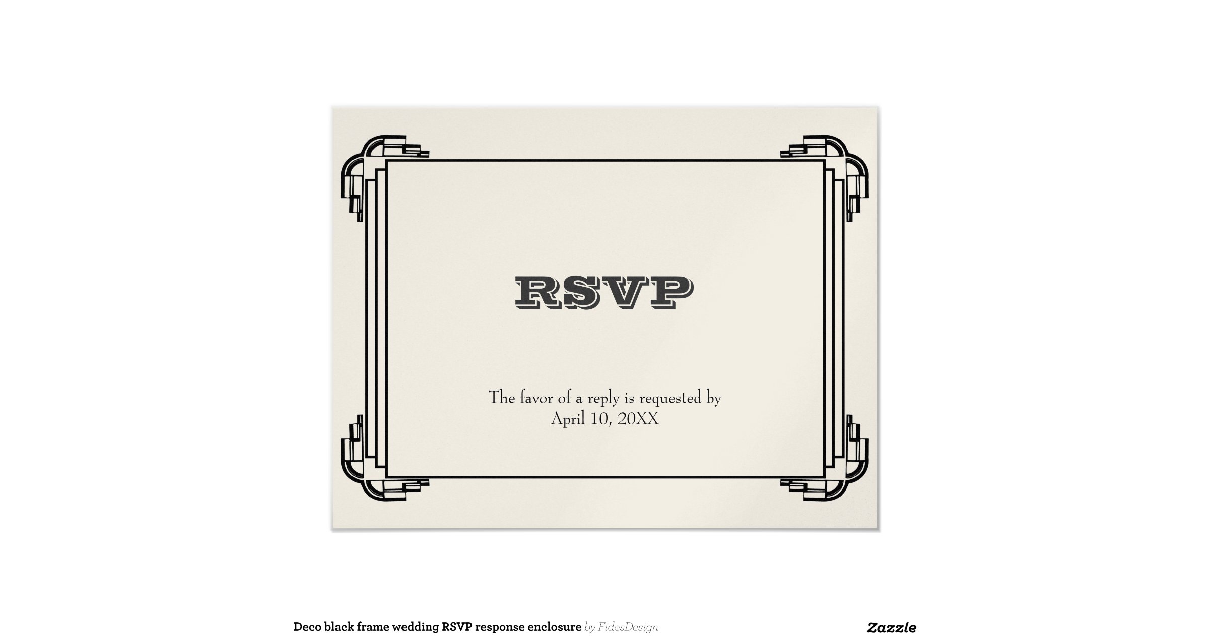 Deco black frame wedding RSVP response enclosure 4.25x5.5 Paper