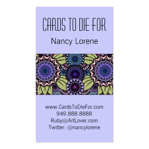 Deco Fandango in Lavender and Green Business Card (back side)
