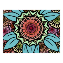 Deco Fandango in Turquoise and Orange Postcard