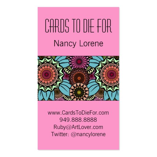Deco Fandango in Turquoise and Pink Business Cards (back side)