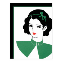 Deco Girl in Green Postcards