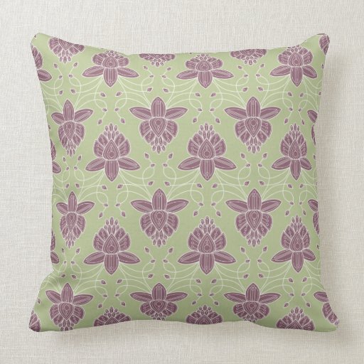 Deco Lotus Motif Throw Pillow in Plum