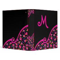 DECO MONOGRAM ,Black Pink Fuchsia Blue Vinyl Binder