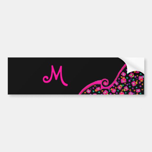 DECO MONOGRAM  Pink Fuchsia Yellow White Black Bumper Sticker