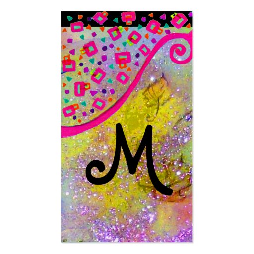 DECO MONOGRAM Yellow Pink Fuchsia Violet Sparkles Business Card Template (back side)