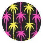 Deco Palms in Pink and Yellow Round Stickers