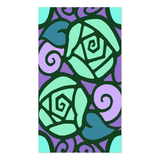Deco Roses in Aqua and Purple Business Card Templates (back side)