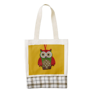 Decoración del búho en un fondo amarillo bolsa tote zazzle HEART