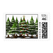 Decorated Christmas Tree in a peaceful Forest postage