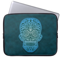 Decorative Blue Sugar Skull Laptop Computer Sleeve