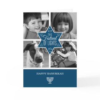 Decorative Blue Typography Star of David Hanukkah Greeting Cards