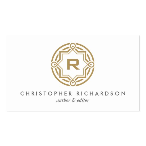 DECORATIVE CIRCLE LOGO with YOUR INITIAL Gold Business Card Templates