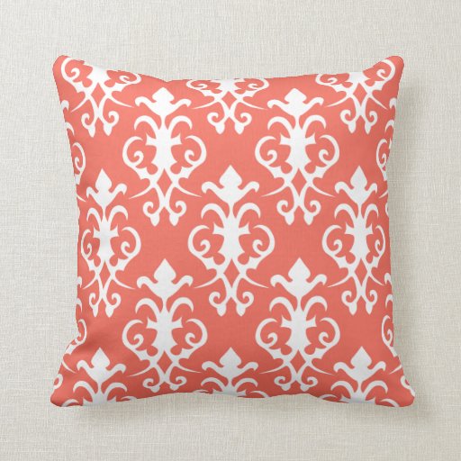 Decorative Coral Damask Pillow Zazzle