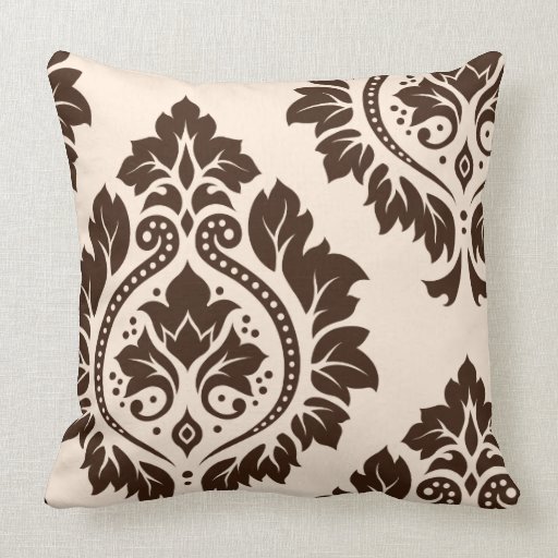 Decorative Damask Art I (2Way) Cream & Brown Throw Pillow Zazzle