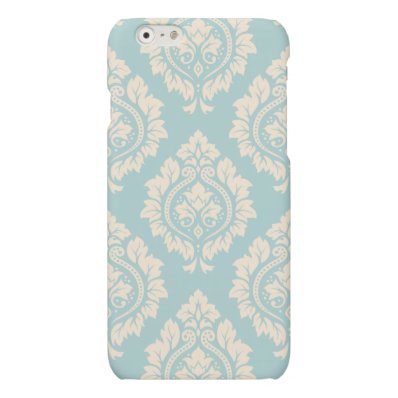 Decorative Damask Pattern ? Cream on Blue Matte iPhone 6 Case