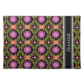 Decorative Floral Pattern Custom Name Cloth Placemat