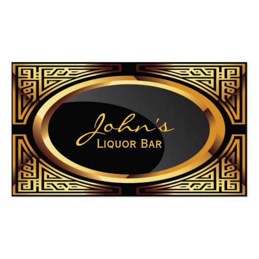 Decorative Gold & Black Liquor Bar Business Card (front side)