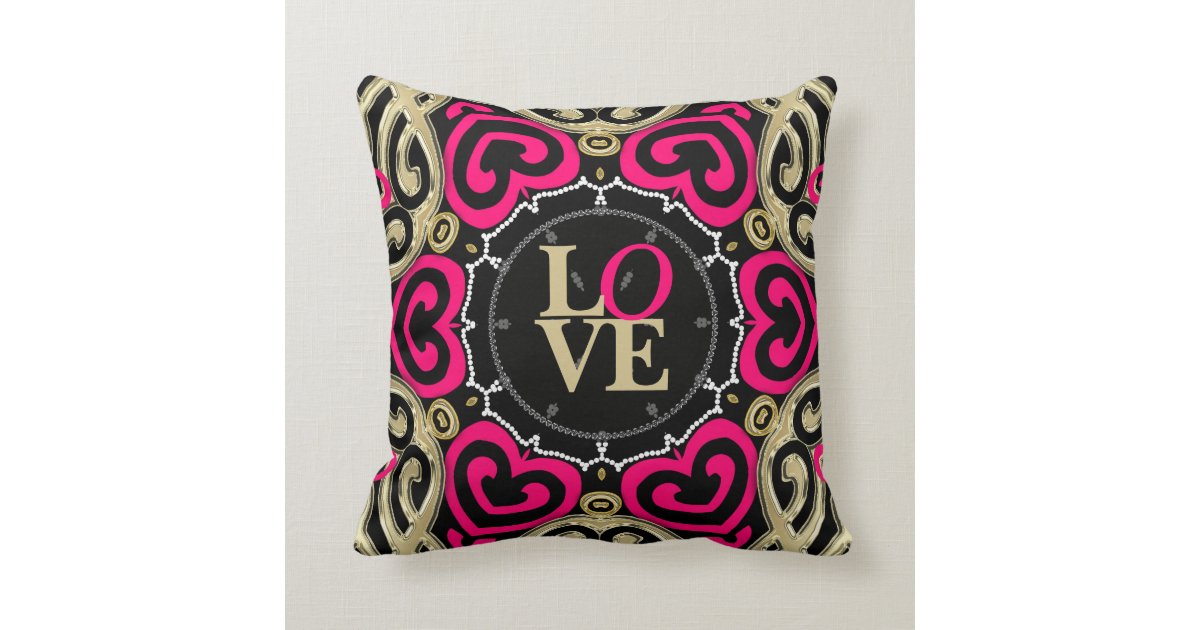 Decorative Gold & Hot Pink LOVE Pillow Zazzle