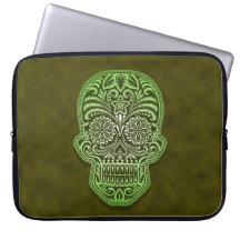 Decorative Green Sugar Skull Laptop Sleeves