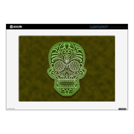 Decorative Green Sugar Skull Skins For Laptops