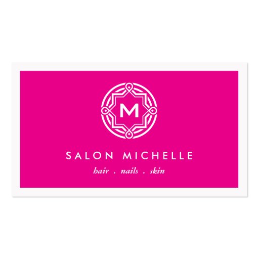 DECORATIVE INITIAL LOGO on MAGENTA Business Card Templates (front side)