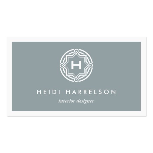 DECORATIVE INITIAL LOGO on SLATE GRAY Business Cards (front side)