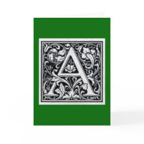 Decorative Letter "A" Woodcut Woodblock Inital Greeting Card