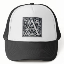 Decorative Letter "A" Woodcut Woodblock Inital Trucker Hat