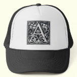 Decorative Letter "A" Woodcut Woodblock Inital hats