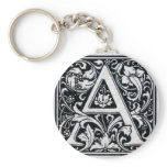 Decorative Letter "A" Woodcut Woodblock Inital Key Chains