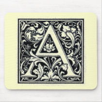 Decorative Letter "A" Woodcut Woodblock Inital mousepads