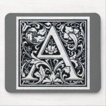Decorative Letter "A" Woodcut Woodblock Inital mousepads