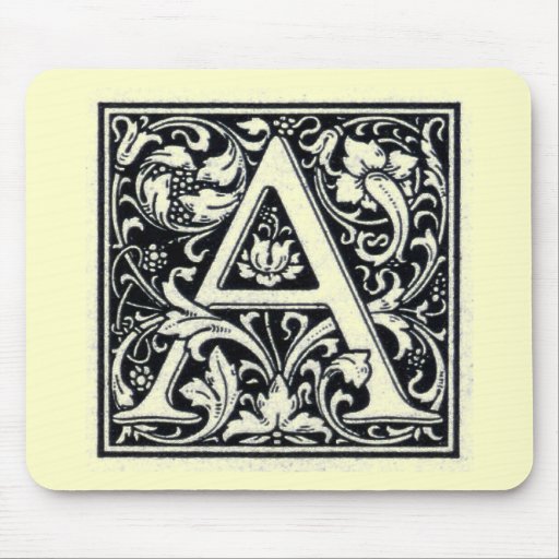 Decorative Letter "A" Woodcut Woodblock Inital Mousepads