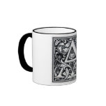 Decorative Letter "A" Woodcut Woodblock Inital mugs